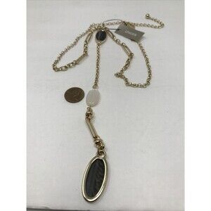CHICO'S Necklace Y Drop Pendant Black White Gold Tone NEW NWT Retail $45.50